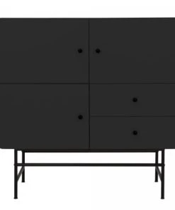 Meubles & Design Buffet Haut Moderne En Bois Et Métal 3 Placards 2 Tiroirs Noir