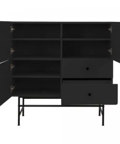 Meubles & Design Buffet Haut Moderne En Bois Et Métal 3 Placards 2 Tiroirs Noir 9 Meubles & Design Buffet Haut Moderne En Bois Et Métal 3 Placards 2 Tiroirs Noir -Boutique Belamp buffet haut moderne en bois et metal 3 placards 2 tiroirs noir 3