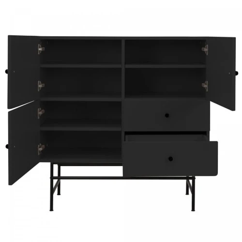 Meubles & Design Buffet Haut Moderne En Bois Et Métal 3 Placards 2 Tiroirs Noir 4 Meubles & Design Buffet Haut Moderne En Bois Et Métal 3 Placards 2 Tiroirs Noir – Image 4