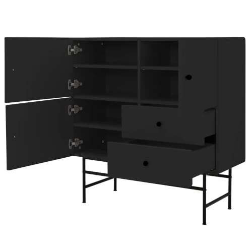 Meubles & Design Buffet Haut Moderne En Bois Et Métal 3 Placards 2 Tiroirs Noir 5 Meubles & Design Buffet Haut Moderne En Bois Et Métal 3 Placards 2 Tiroirs Noir – Image 5