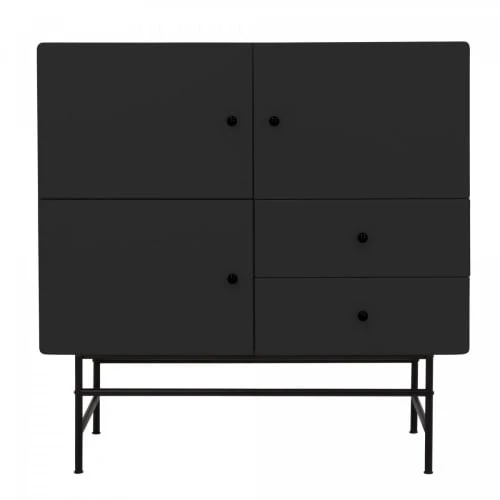 Meubles & Design Buffet Haut Moderne En Bois Et Métal 3 Placards 2 Tiroirs Noir 1 Meubles & Design Buffet Haut Moderne En Bois Et Métal 3 Placards 2 Tiroirs Noir