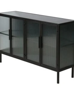 Zago Buffet Indus Métal Noir Et Verre Trempé Texturé 3 Portes -Boutique Belamp buffet indus metal noir et verre trempe texture 3 portes 3
