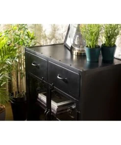 MACABANE Buffet Industriel 2 Portes 2 Tiroirs Métal Noir -Boutique Belamp buffet industriel 2 portes 2 tiroirs metal noir 2