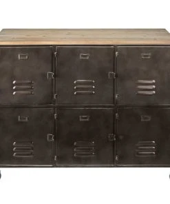 Maisons Du Monde Buffet Industriel à Roulettes 6 Portes En Métal Et Bois De Sapin