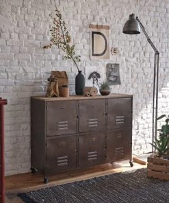 Maisons Du Monde Buffet Industriel à Roulettes 6 Portes En Métal Et Bois De Sapin -Boutique Belamp buffet industriel a roulettes 6 portes en metal et bois de sapin 1000 14 13 166104 10