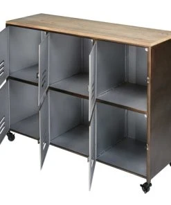 Maisons Du Monde Buffet Industriel à Roulettes 6 Portes En Métal Et Bois De Sapin -Boutique Belamp buffet industriel a roulettes 6 portes en metal et bois de sapin 1000 14 13 166104 3