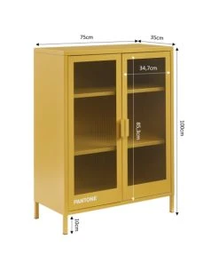 Pantone Buffet Jaune Moutarde Portes En Verre Cannelé -Boutique Belamp buffet jaune moutarde portes en verre cannele 2