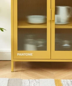 Pantone Buffet Jaune Moutarde Portes En Verre Cannelé -Boutique Belamp buffet jaune moutarde portes en verre cannele 5