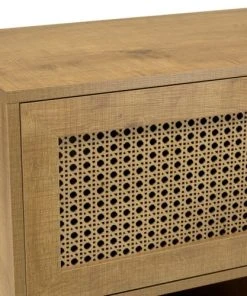 MACABANE Buffet Marron 3 Niches 3 Portes Effet Cannage Pieds Métal -Boutique Belamp buffet marron 3 niches 3 portes effet cannage pieds metal 2