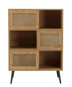 MACABANE Buffet Marron 3 Niches 3 Portes Effet Cannage Pieds Métal -Boutique Belamp buffet marron 3 niches 3 portes effet cannage pieds metal 3