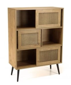 MACABANE Buffet Marron 3 Niches 3 Portes Effet Cannage Pieds Métal -Boutique Belamp buffet marron 3 niches 3 portes effet cannage pieds metal 5