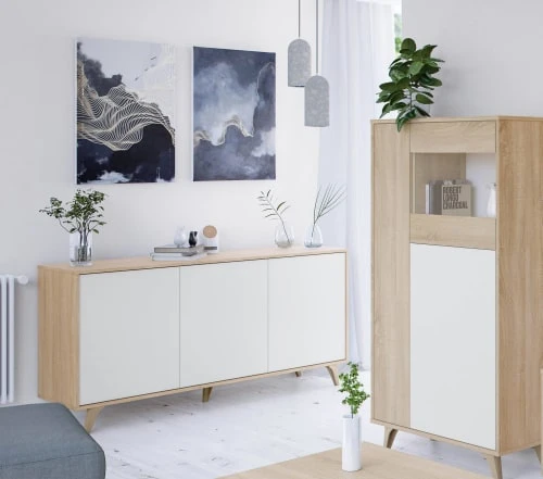 Dmora Buffet Moderne 3 Portes Effet Bois Et Blanc 2 Dmora Buffet Moderne 3 Portes Effet Bois Et Blanc – Image 2