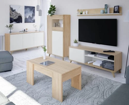 Dmora Buffet Moderne 3 Portes Effet Bois Et Blanc 4 Dmora Buffet Moderne 3 Portes Effet Bois Et Blanc – Image 4