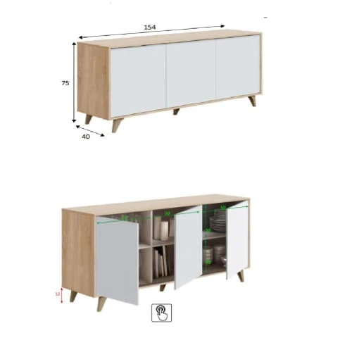 Dmora Buffet Moderne 3 Portes Effet Bois Et Blanc 5 Dmora Buffet Moderne 3 Portes Effet Bois Et Blanc – Image 5