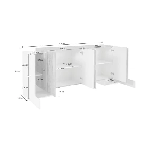 Dmora Buffet Moderne à 6 Portes Effet Bois Blanc 4 Dmora Buffet Moderne à 6 Portes Effet Bois Blanc – Image 4