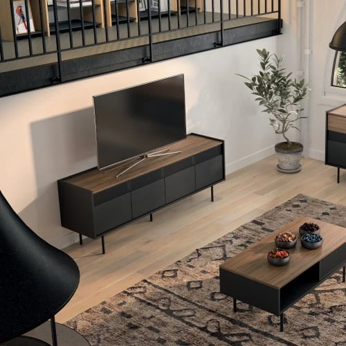 TEMAHOME Buffet Placage Noyer Et Noir Laqué 2 TEMAHOME Buffet Placage Noyer Et Noir Laqué – Image 2