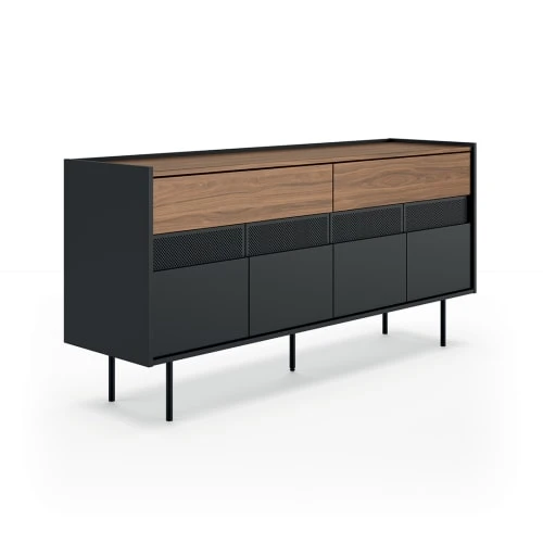 TEMAHOME Buffet Placage Noyer Et Noir Laqué 3 TEMAHOME Buffet Placage Noyer Et Noir Laqué – Image 3