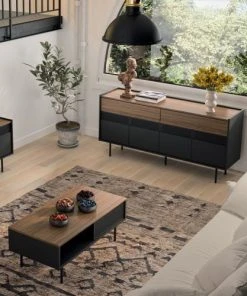 TEMAHOME Buffet Placage Noyer Et Noir Laqué 9 TEMAHOME Buffet Placage Noyer Et Noir Laqué -Boutique Belamp buffet placage noyer et noir laque 7