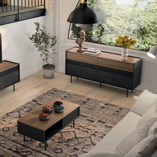 TEMAHOME Buffet Placage Noyer Et Noir Laqué 4 TEMAHOME Buffet Placage Noyer Et Noir Laqué – Image 4