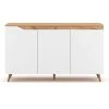 CALICOSY Buffet Scandinave 3 Portes L140 Cm - Décor Blanc Et Bois Clair