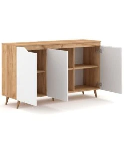CALICOSY Buffet Scandinave 3 Portes L140 Cm - Décor Blanc Et Bois Clair 8 CALICOSY Buffet Scandinave 3 Portes L140 Cm - Décor Blanc Et Bois Clair -Boutique Belamp buffet scandinave 3 portes l140 cm decor blanc et bois clair 2