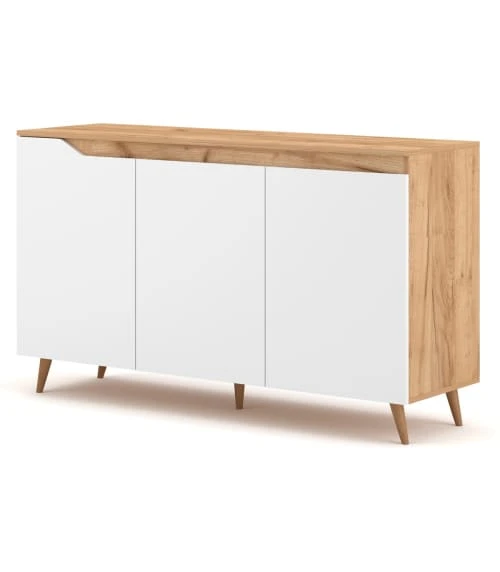 CALICOSY Buffet Scandinave 3 Portes L140 Cm - Décor Blanc Et Bois Clair 6 CALICOSY Buffet Scandinave 3 Portes L140 Cm - Décor Blanc Et Bois Clair – Image 6