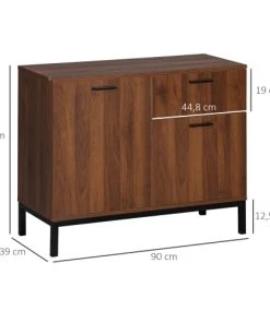HOMCOM Buffet Style Classique - 2 Portes, Tiroir - Acier Aspect Bois De Noyer -Boutique Belamp buffet style classique 2 portes tiroir acier aspect bois de noyer 2