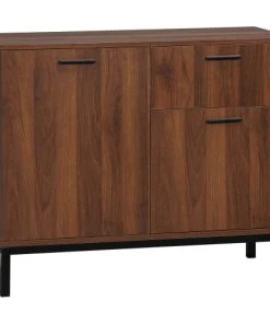 HOMCOM Buffet Style Classique - 2 Portes, Tiroir - Acier Aspect Bois De Noyer