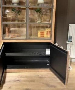 HELLIN Buffet Vaisselier En Bois Recyclé Et Métal 4 Portes éclairage LED -Boutique Belamp buffet vaisselier en bois recycle et metal 4 portes eclairage led 2