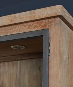 HELLIN Buffet Vaisselier En Bois Recyclé Et Métal 4 Portes éclairage LED -Boutique Belamp buffet vaisselier en bois recycle et metal 4 portes eclairage led 4