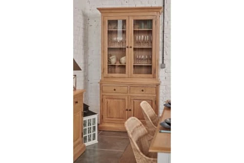 HELLIN Buffet Vaisselier En Chêne 2 Portes Vitrées 2 Tiroirs 2 Portes Bois 2 HELLIN Buffet Vaisselier En Chêne 2 Portes Vitrées 2 Tiroirs 2 Portes Bois – Image 2