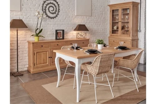 HELLIN Buffet Vaisselier En Chêne 2 Portes Vitrées 2 Tiroirs 2 Portes Bois 3 HELLIN Buffet Vaisselier En Chêne 2 Portes Vitrées 2 Tiroirs 2 Portes Bois – Image 3