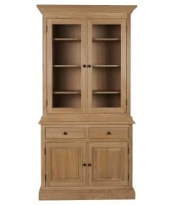 HELLIN Buffet Vaisselier En Chêne 2 Portes Vitrées 2 Tiroirs 2 Portes Bois
