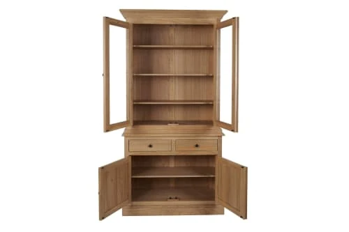 HELLIN Buffet Vaisselier En Chêne 2 Portes Vitrées 2 Tiroirs 2 Portes Bois 5 HELLIN Buffet Vaisselier En Chêne 2 Portes Vitrées 2 Tiroirs 2 Portes Bois – Image 5