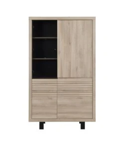 CALICOSY Buffet Vaisselier Haut 3 Portes Et 1 Porte Vitré - Marron