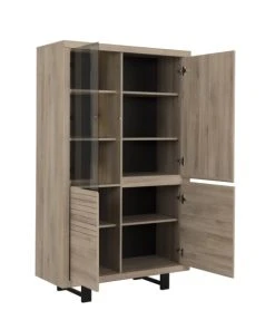 CALICOSY Buffet Vaisselier Haut 3 Portes Et 1 Porte Vitré - Marron -Boutique Belamp buffet vaisselier haut 3 portes et 1 porte vitre marron 5