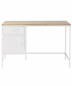 Maisons Du Monde Bureau 1 Tiroir 1 Porte En Métal Blanc Et Sapin
