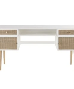 Maisons Du Monde Bureau Bicolore 2 Portes 2 Tiroirs Cannage En Rotin