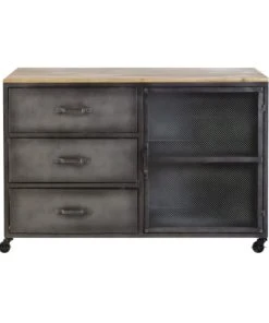 Maisons Du Monde Cabinet De Rangement 3 Tiroirs 1 Porte En Métal Et Sapin