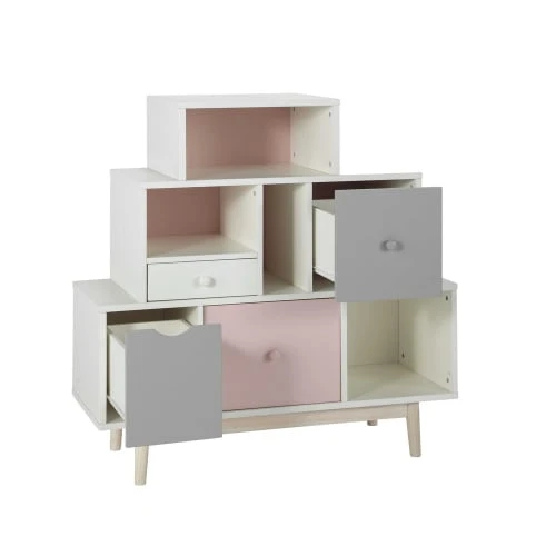 Maisons Du Monde Cabinet De Rangement 4 Tiroirs Blanc, Rose Et Gris 3 Maisons Du Monde Cabinet De Rangement 4 Tiroirs Blanc, Rose Et Gris – Image 3