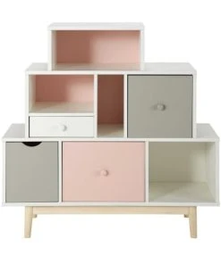 Maisons Du Monde Cabinet De Rangement 4 Tiroirs Blanc, Rose Et Gris