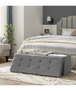 CALICOSY Coffre De Rangement Avec 2 Compartiments Intérieur - L110 Cm - Gris -Boutique Belamp coffre de rangement avec 2 compartiments interieur l110 cm gris 2
