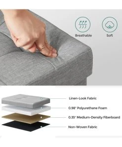 CALICOSY Coffre De Rangement Avec 2 Compartiments Intérieur - L110 Cm - Gris -Boutique Belamp coffre de rangement avec 2 compartiments interieur l110 cm gris 4