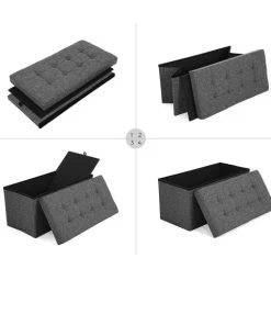 CALICOSY Coffre De Rangement Avec Couvercle Pliable Par 2 Côtés - L76 Cm - Gris -Boutique Belamp coffre de rangement avec couvercle pliable par 2 cotes l76 cm gris 5