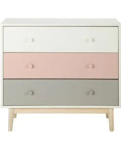 Maisons Du Monde Commode Vintage 3 Tiroirs Blanche, Rose Et Grise