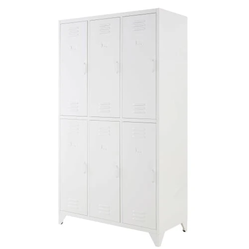 Maisons Du Monde Dressing Vestiaire Industriel 6 Portes En Métal Blanc 2 Maisons Du Monde Dressing Vestiaire Industriel 6 Portes En Métal Blanc – Image 2