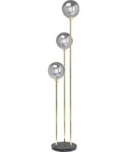 Kare Design Lampadaire 3 Globes En Verre, Acier Doré Et Marbre H176