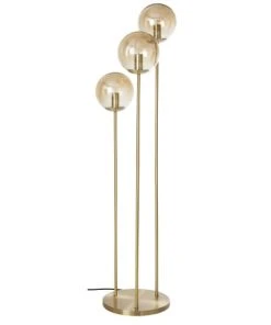 Maisons Du Monde Lampadaire 3 Globes En Verre Ambré Et Métal Doré H114