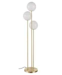 Maisons Du Monde Lampadaire 3 Globes En Verre Blanc Effet Tacheté Et Métal Doré H150