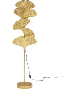 Kare Design Lampadaire 5 Feuilles De Ginkgo En Acier Doré H160